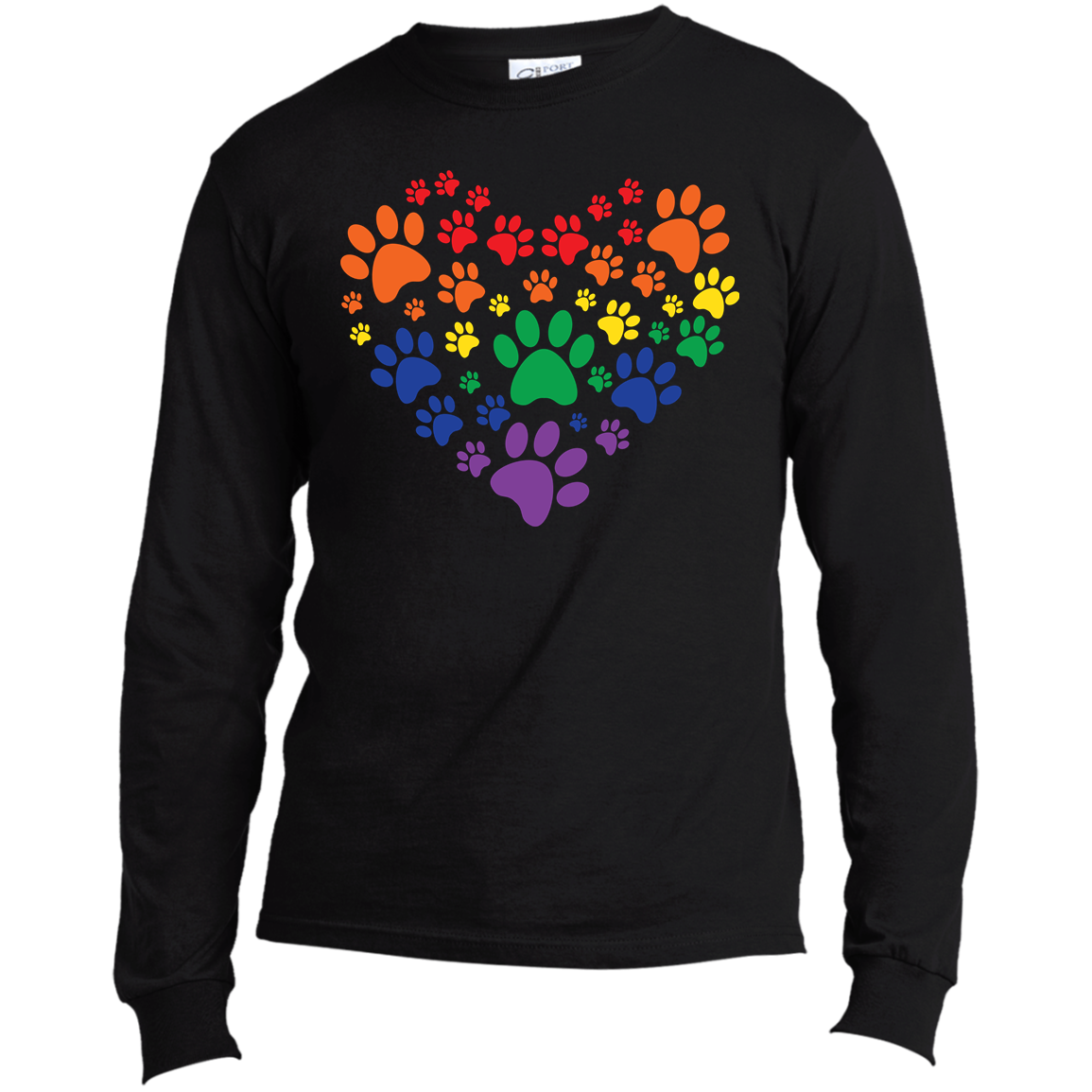 Rainbow Paw Print Love black unisex tshirt
