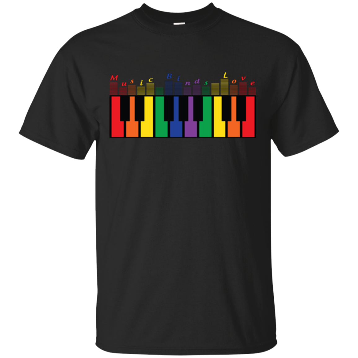 "Music Binds Love" Rainbow LGBT Pride black round neck tshirt for men