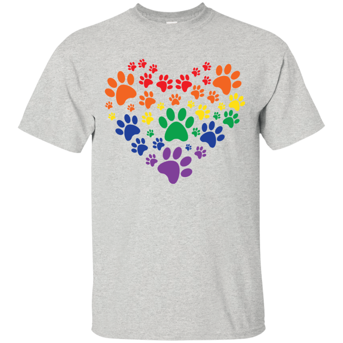 Rainbow Paw Print Love gray round neck TShirt for men