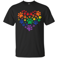 Rainbow Paw Print Love black round neck tShirt for men