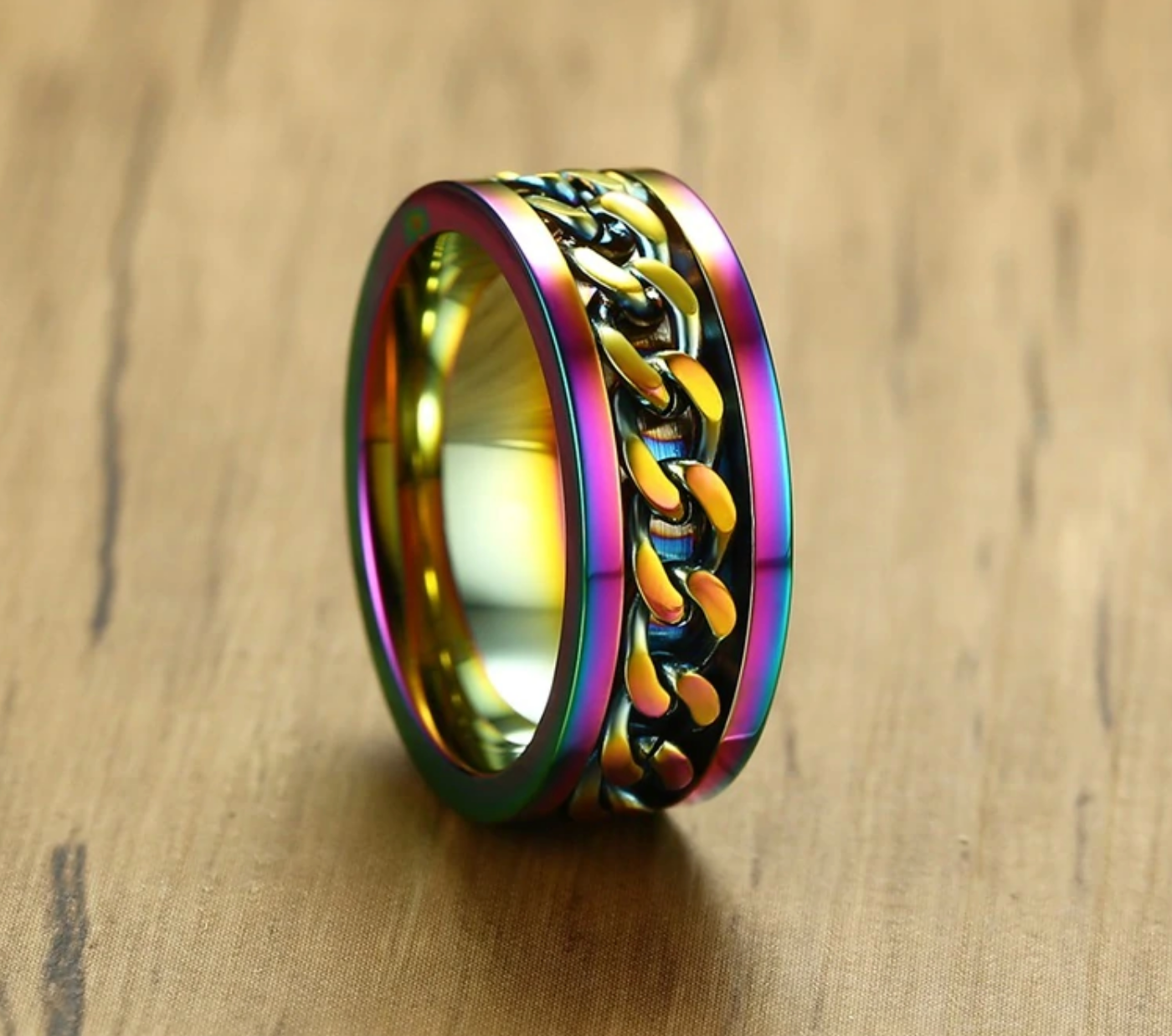Rainbow Pride Chain Spinner Ring