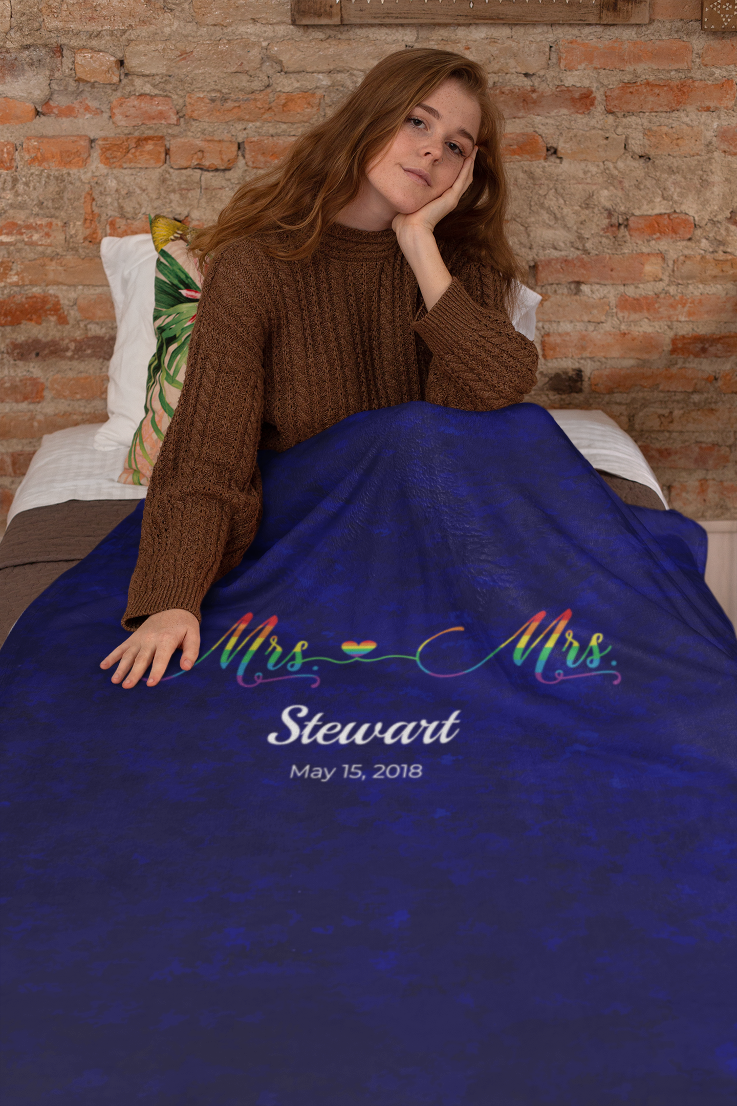 Personalized Mrs. and Mrs. Blanket with Name and Date