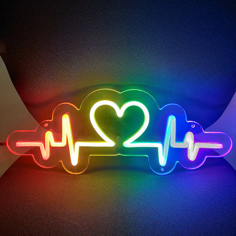 Rainbow Heartbeat LED Neon Sign - USB Powered