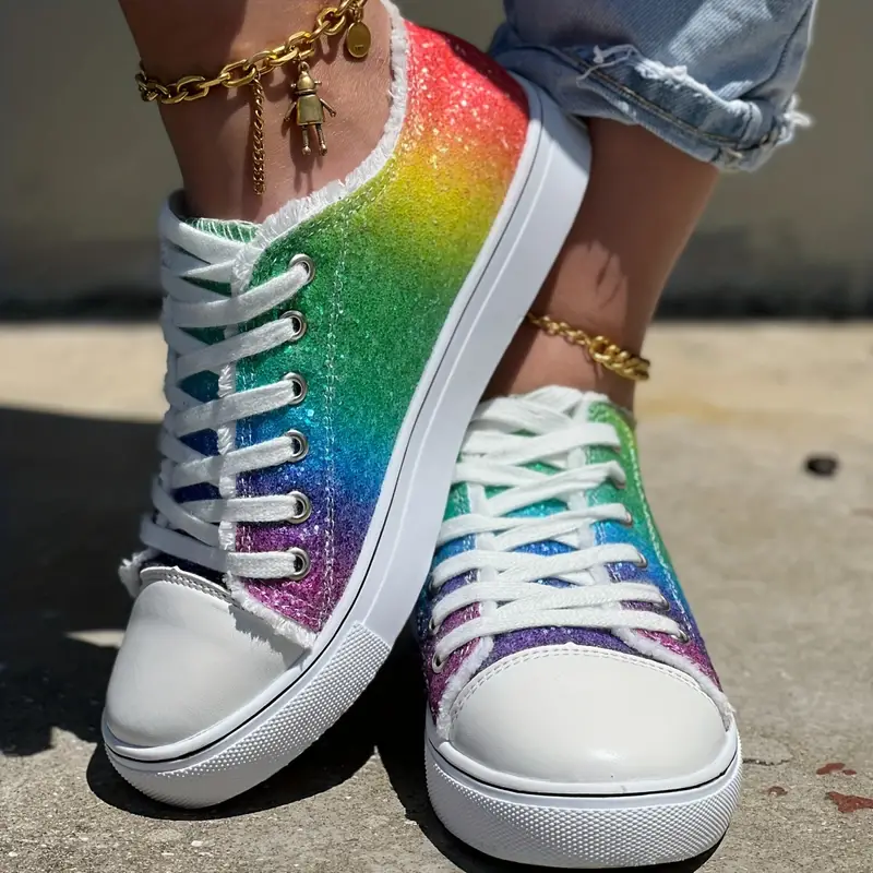 Rainbow Pride Women's Glitter Canvas Shoes