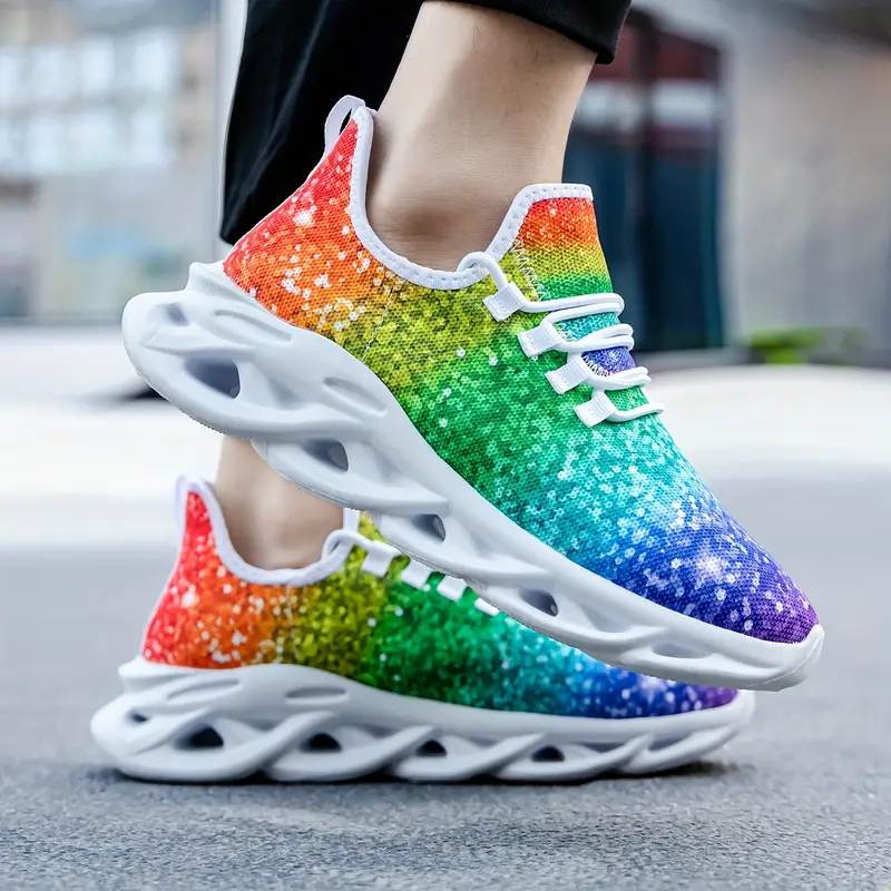 Rainbow Pride Glitter Men's Slip-on Sneakers