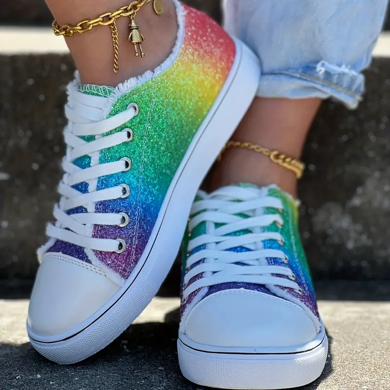 Rainbow Pride Women's Glitter Canvas Shoes