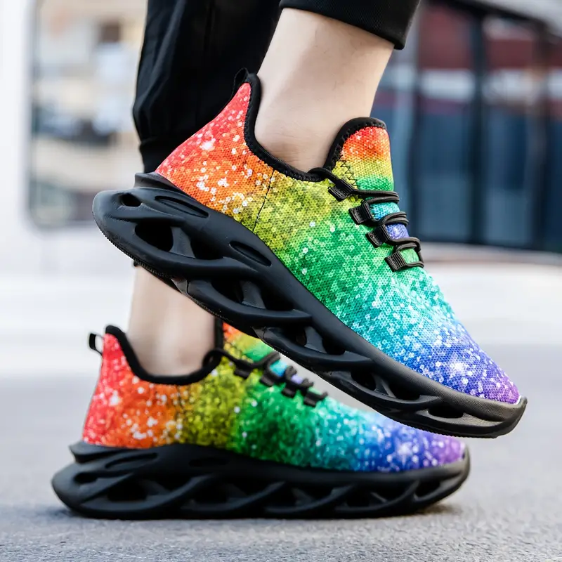 Rainbow Pride Glitter Men's Slip-on Sneakers