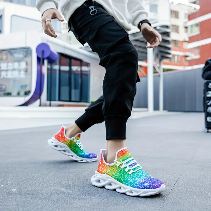 Rainbow Pride Glitter Men's Slip-on Sneakers