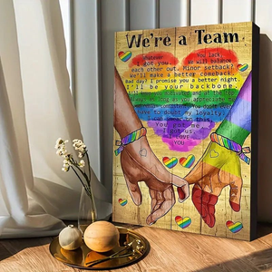 We're A Team Wooden Framed Canvas Painting for Gay Couple - PrideBooth