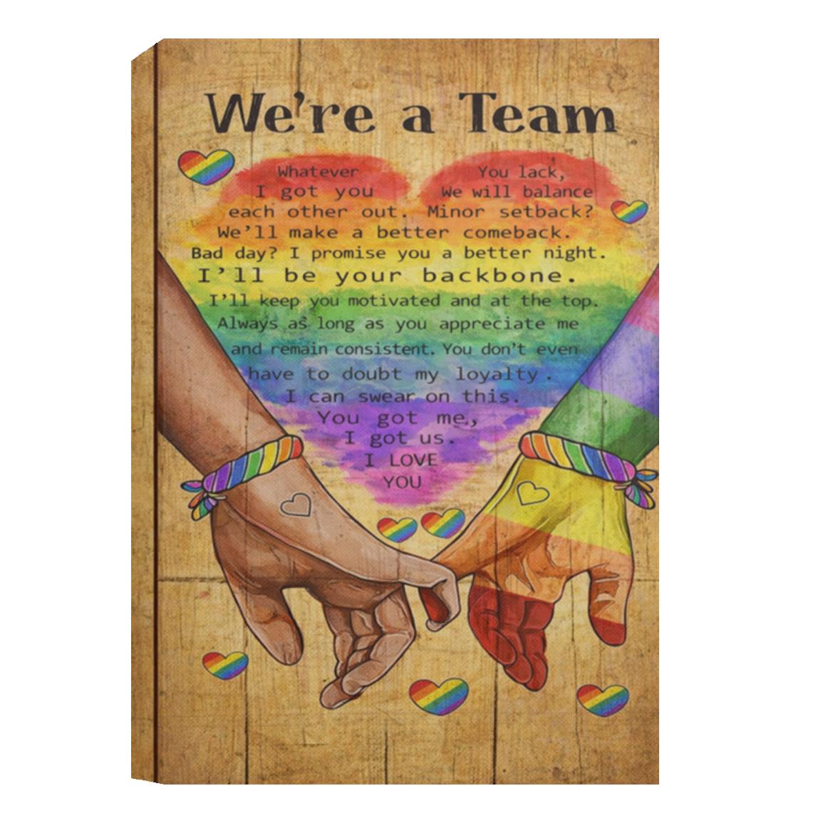 We're A Team Wooden Framed Canvas Painting for Gay Couple - PrideBooth