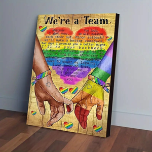 We're A Team Wooden Framed Canvas Painting for Gay Couple - PrideBooth