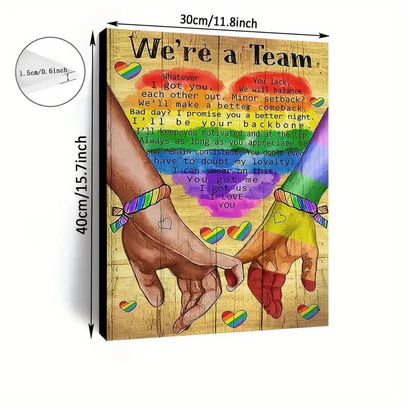 We're A Team Wooden Framed Canvas Painting for Gay Couple - PrideBooth