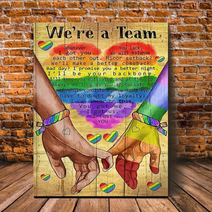 We're A Team Wooden Framed Canvas Painting for Gay Couple - PrideBooth