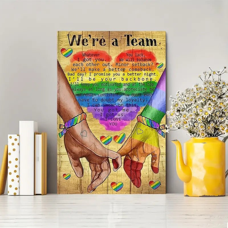 We're A Team Wooden Framed Canvas Painting for Gay Couple - PrideBooth