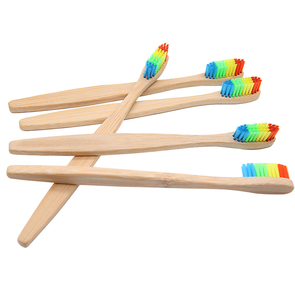 Rainbow Colored  Bamboo Toothbrush with Soft Bristle