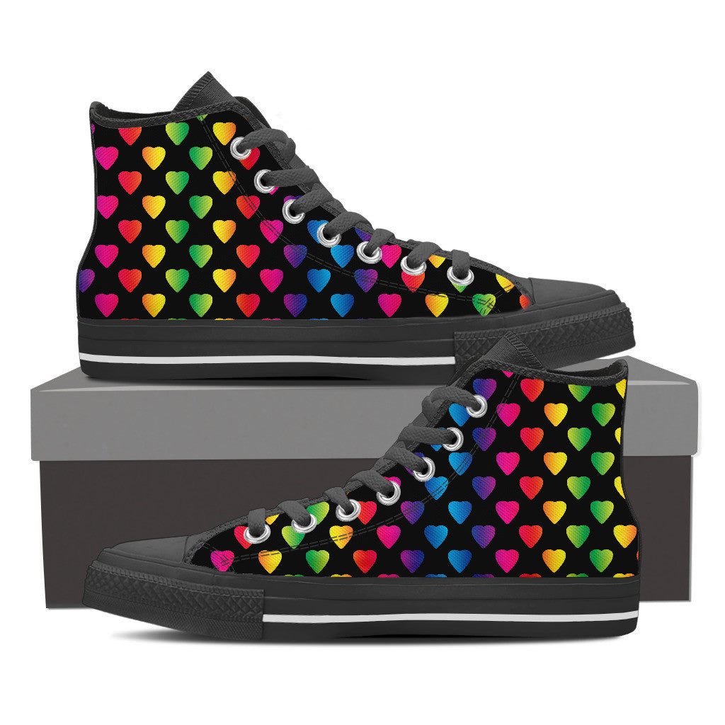 Vibrant Rainbow Hearts Canvas Shoes - Express Shipping