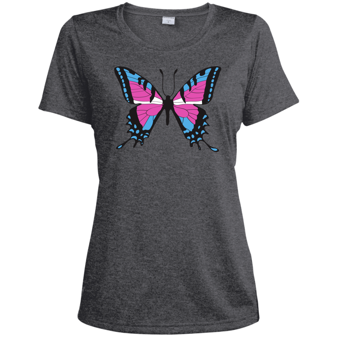 Trans Pride Butterfly dark grey Shirt for women | Unique Design Trans Pride dark grey Tshirt for women