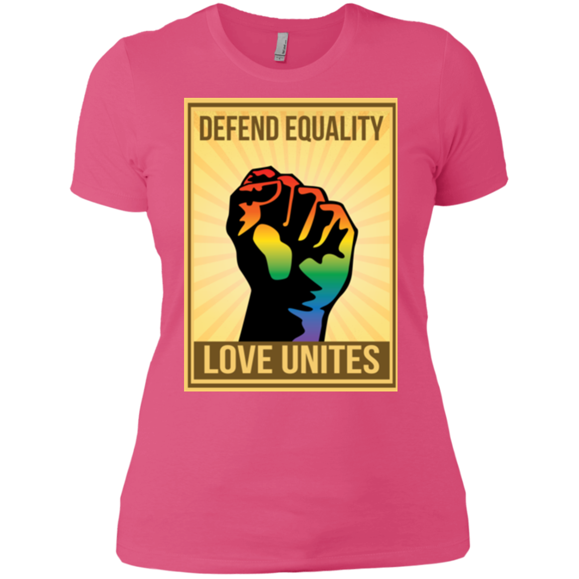 "Defend Equality, Love Unites" Gay Pride T-shirt Warm Pink Roun-Neck Half-Sleeves Digital Print T-shirt