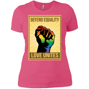 "Defend Equality, Love Unites" Gay Pride T-shirt Warm Pink Roun-Neck Half-Sleeves Digital Print T-shirt
