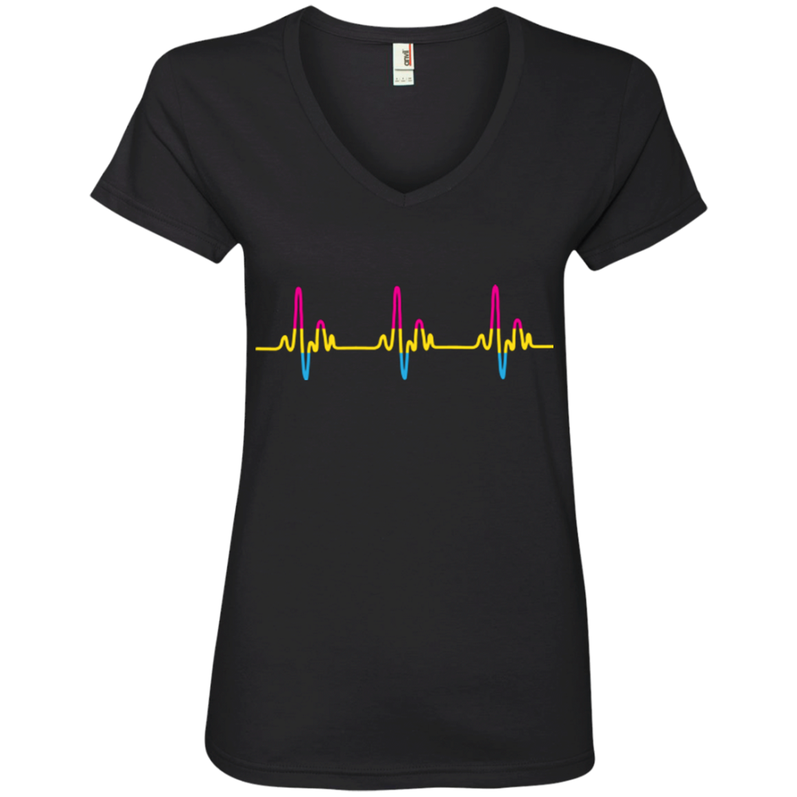 LGBT Pride Pansexual Heartbeat black half sleeves v-neck tshirt for women