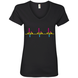 LGBT Pride Pansexual Heartbeat black half sleeves v-neck tshirt for women