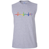 Rainbow Heartbeat Gay Pride Men's grey sleeveless tshirt
