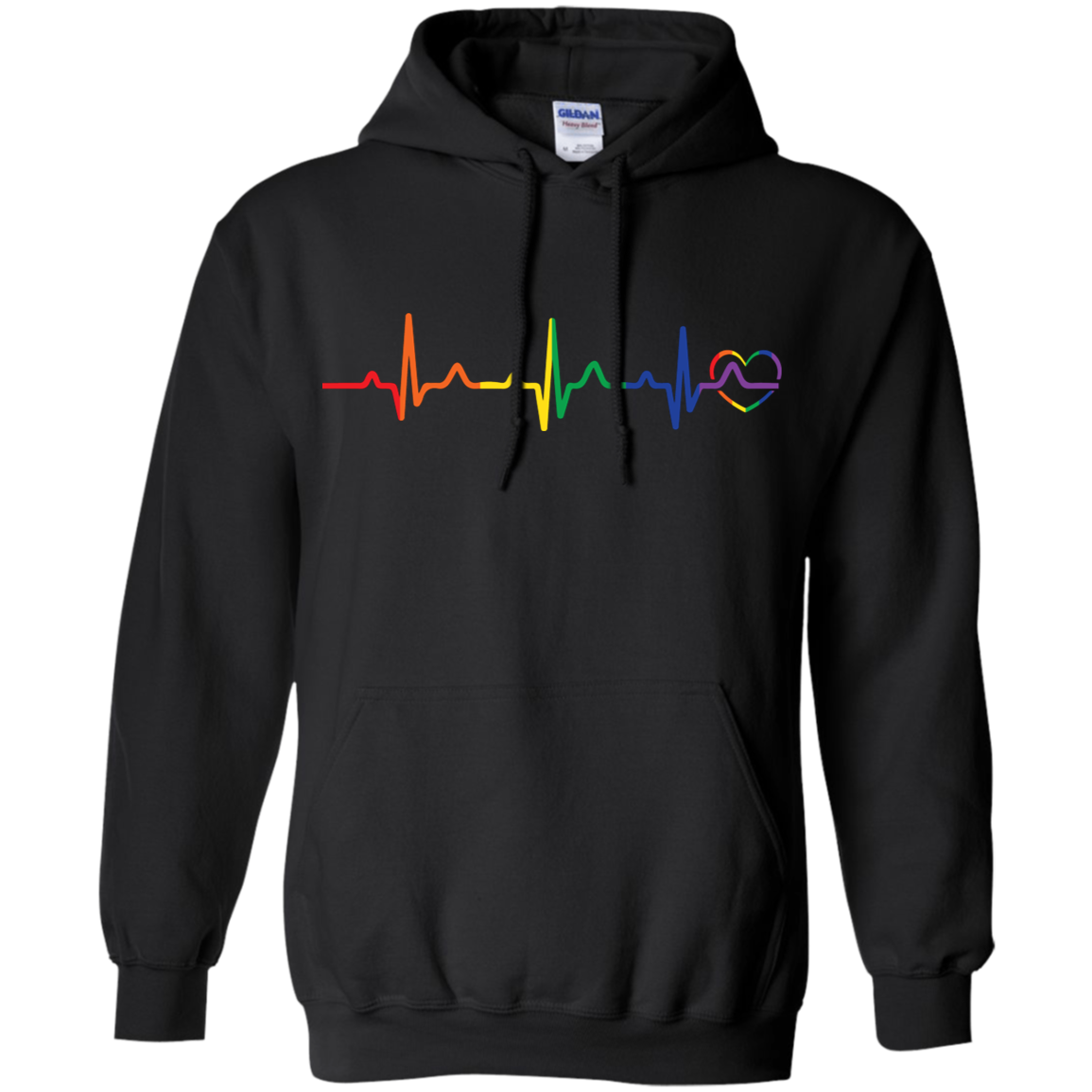 Rainbow Heartbeat Gay Pride black Hoodie for Men & Women