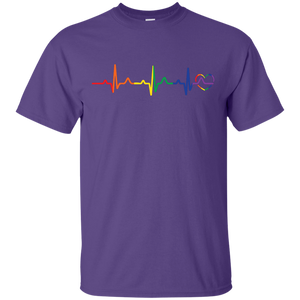 Rainbow Heartbeat purple color round neck Gay Pride T Shirt