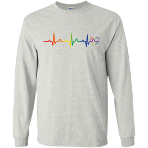 Rainbow Heartbeat Gay Pride grey round neck tshirt for men