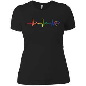 Rainbow Heartbeat black color LGBT Pride tshirt for women
