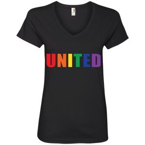 "United" Gay Pride v-Neck black Shirt LGBT Pride Tshirt for women