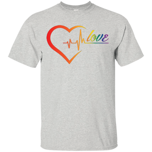 Rainbow Heartbeat Love Shirt Gay Pride grey tshirt for men