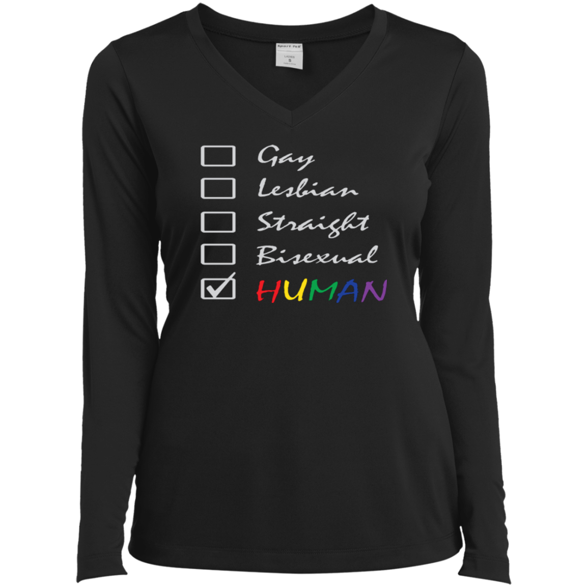 Human Check Box LGBT Pride black full sleeves v-neck T Shirt for Women Human Equality LGBT Pride black full sleeves v-neck Tshirt for Women