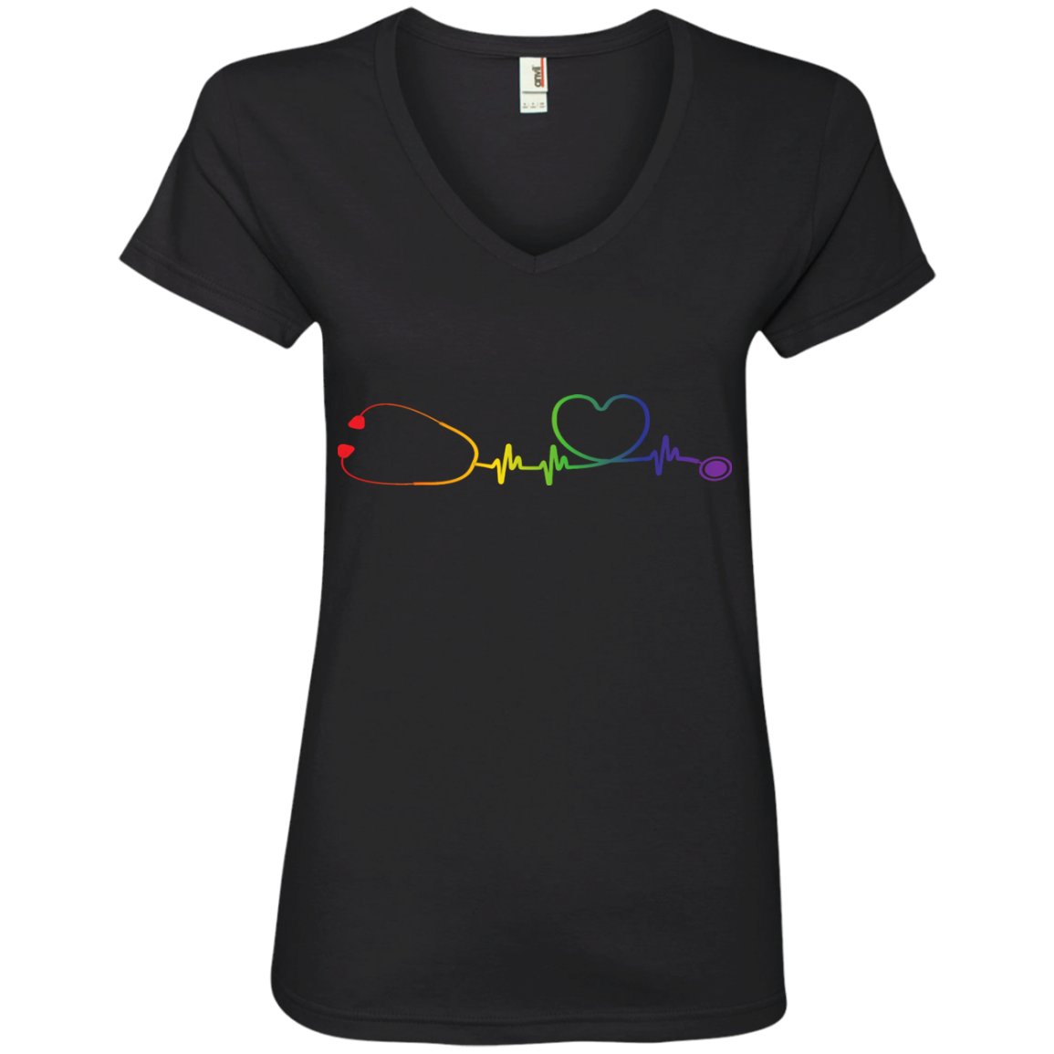 Pride Stethoscope Style v-neck womens Shirt LGBT Pride Nurse Logo v-neck black Tshirt