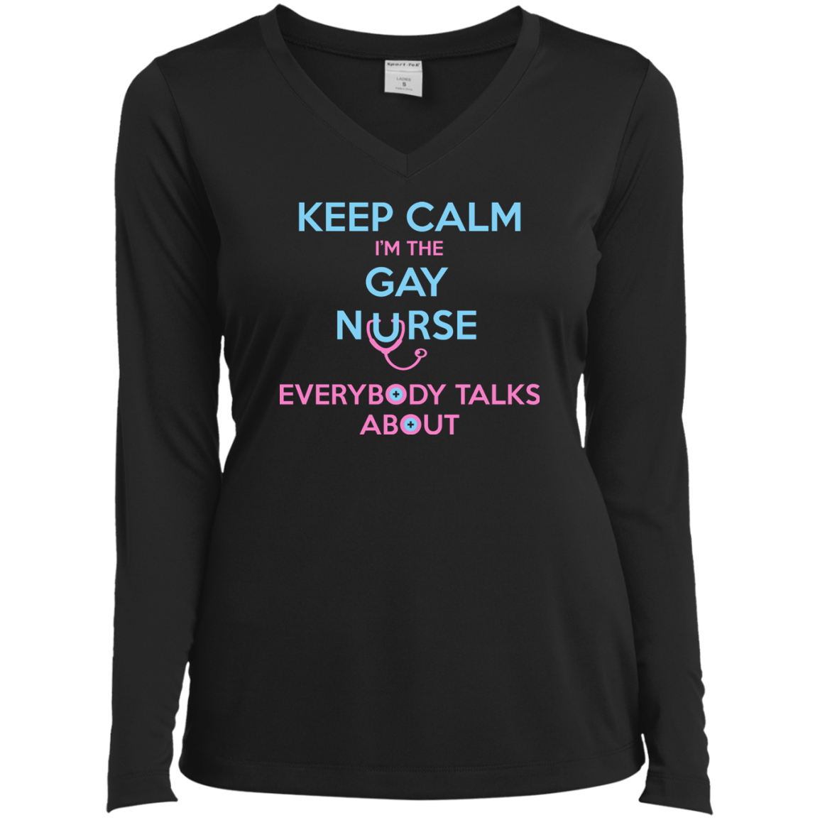 Keep Calm I'm The Gay Nurse black full sleeves v-neck tshirt for women