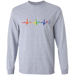 Rainbow Heartbeat gay pride grey full sleeves Men's tshirt 