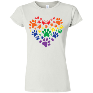 Rainbow Paw Print Love white round neck tShirt for women