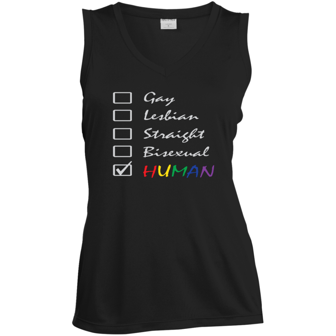 Human Check Box LGBT Pride black sleeveless T Shirt for Women Human Equality LGBT Pride black sleeveless Tshirt for Women