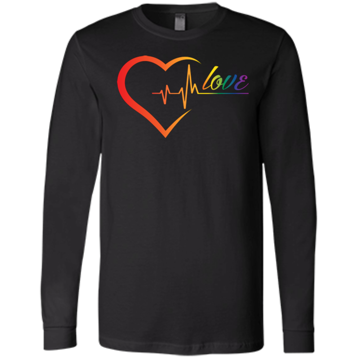 Rainbow Heartbeat Love Shirt Gay Pride black full sleeves tshirt for men