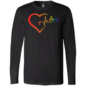 Rainbow Heartbeat Love Shirt Gay Pride black full sleeves tshirt for men