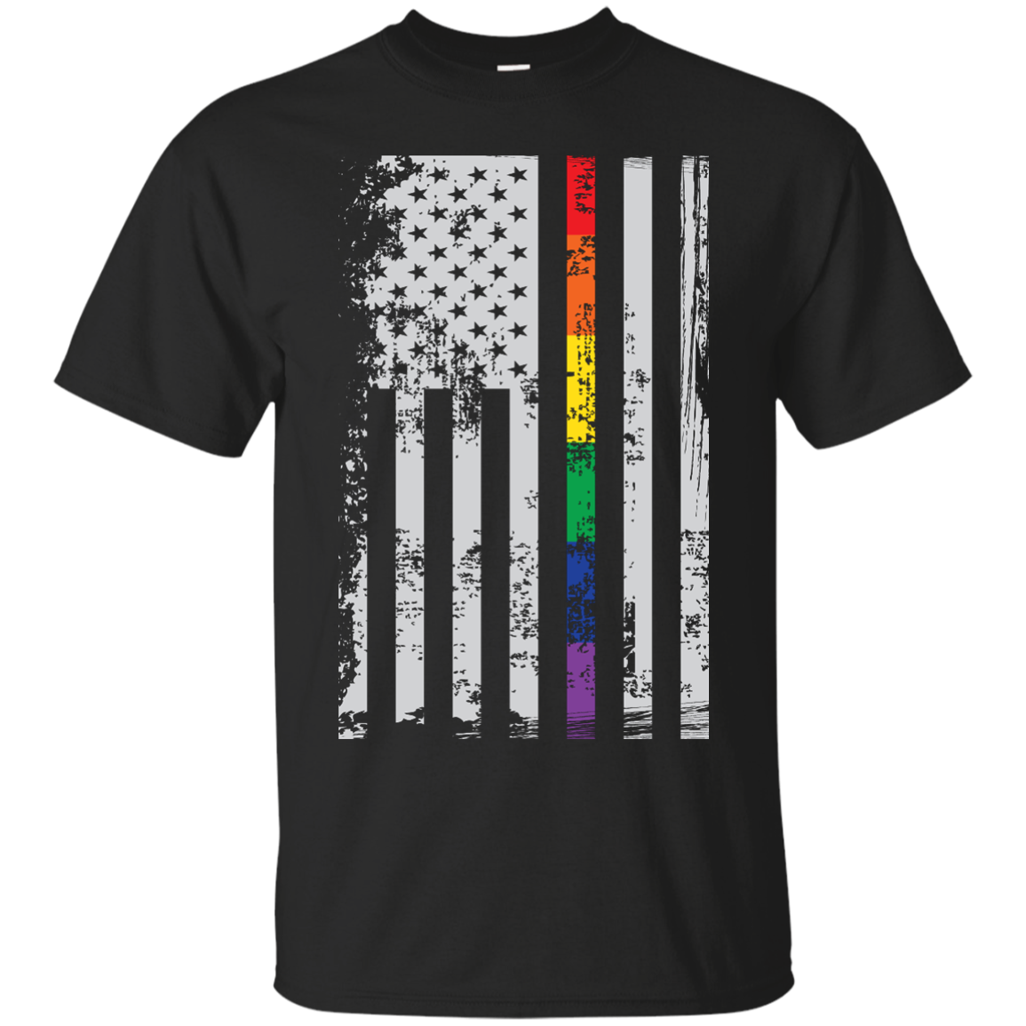 Rainbow Pride USA Flag Strip black T Shirt for men