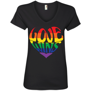 Love Wins black Half Sleeves v-neck LGBTQ Pride Tshirt for women