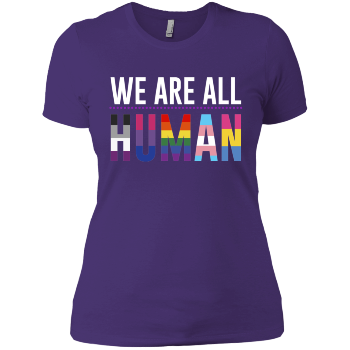 We Are All Human purple T Shirt for women, half sleeves round neck tshiart for women