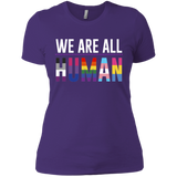 We Are All Human purple T Shirt for women, half sleeves round neck tshiart for women