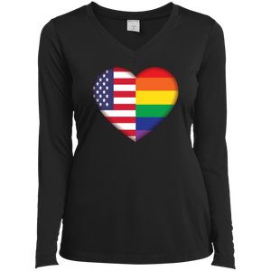 Gay Pride USA Flag Love v-neck full sleeves black women Shirt LGBT Pride USA Flag tshirt for women
