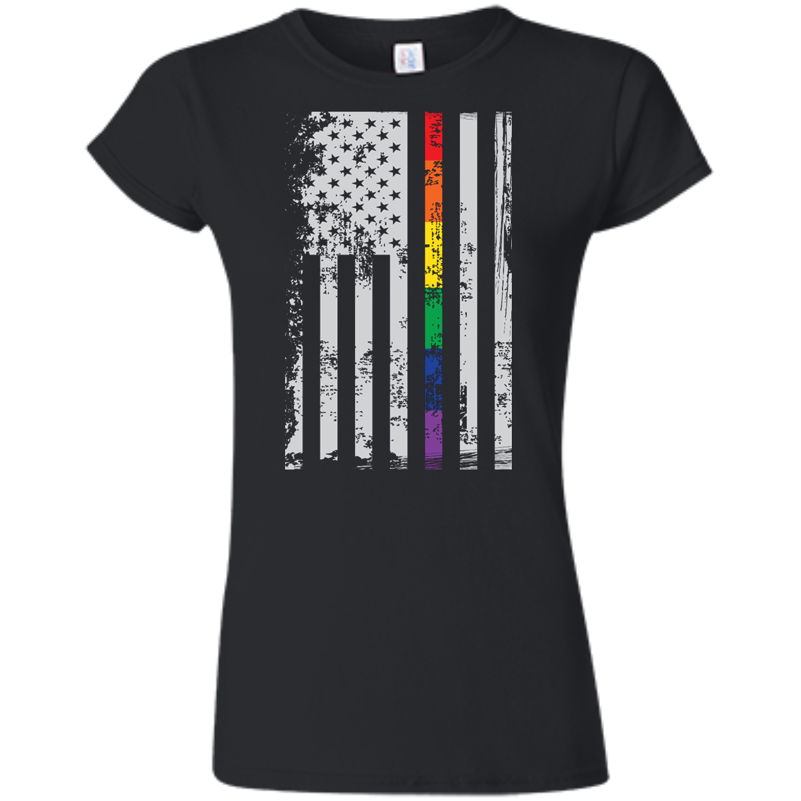 Rainbow Pride USA Flag Strip black T Shirt for women