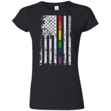 Rainbow Pride USA Flag Strip black T Shirt for women