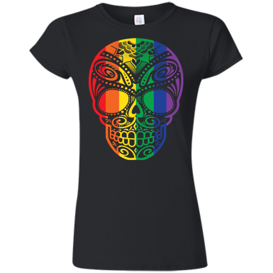 Rainbow Skull black T Shirt for women  LGBT Pride Tshirt