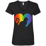 Rainbow Cat Heart LGBT Pride black tshirt for womens | Affordable LGBT black v-neck tshirt for pet lovers