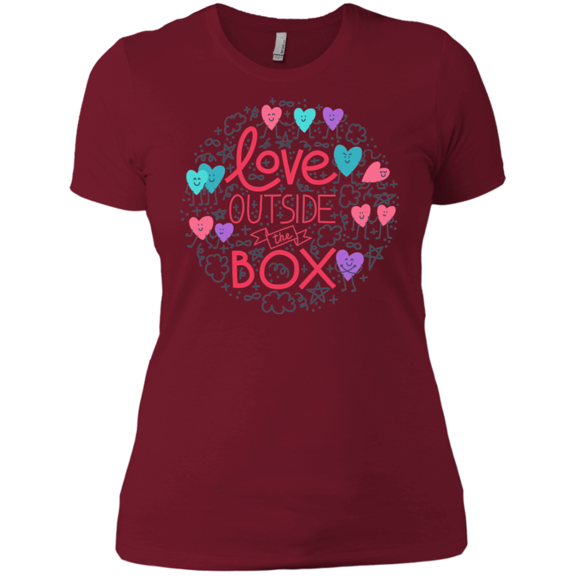 Love Outside The Box maroon tshirt for women LGBT Pride women round neck maroon tshirt